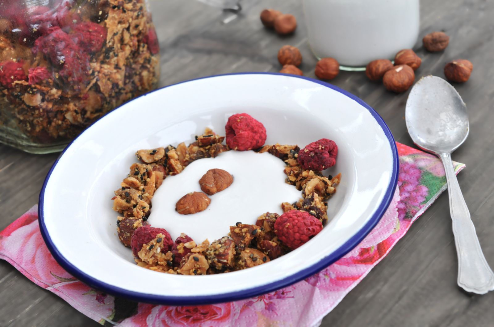 Low carb, vegan, gluten free, sugar free, organic granola z domačim